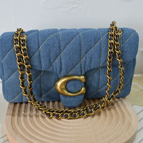 Coach Blue Quilted Bag with Gold Accents (Tabby 26) - Picture 6 of 9
